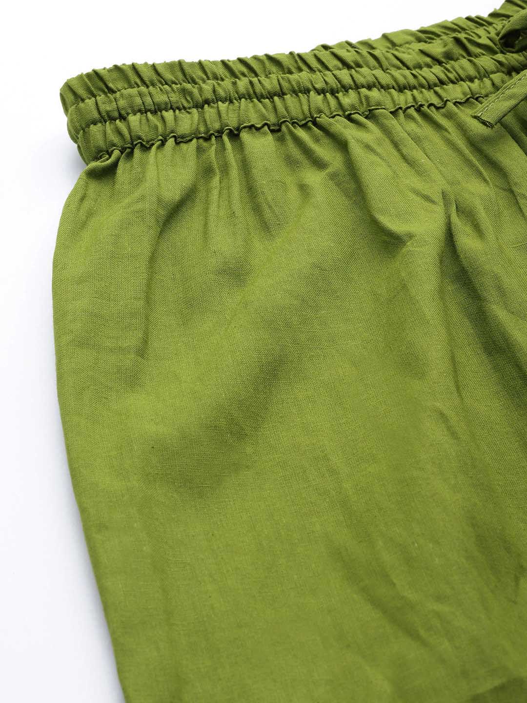 Green Solid Pure Cotton Sustainable Cropped Afghan Salwar